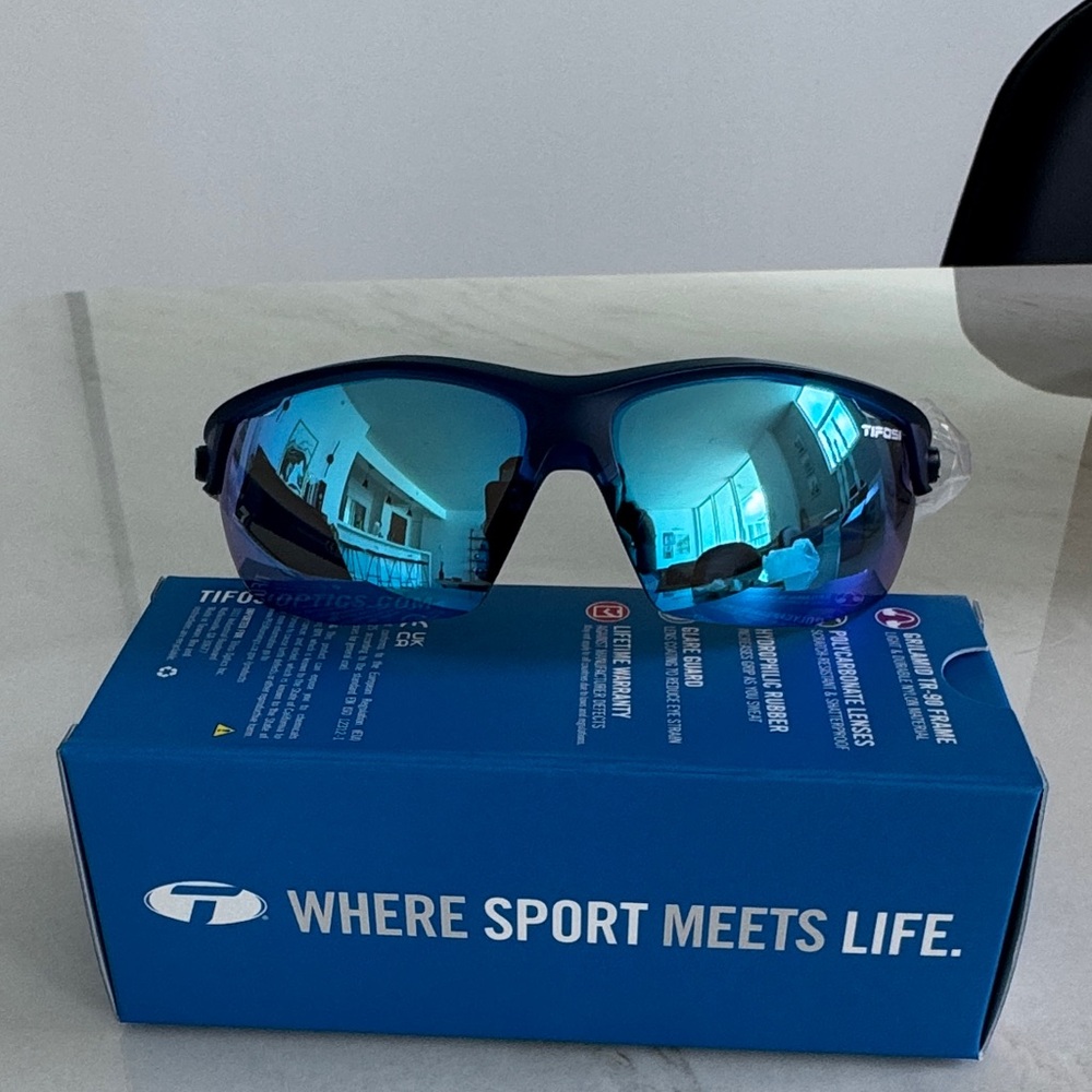 Blue Mirrored Sport Sunglasses